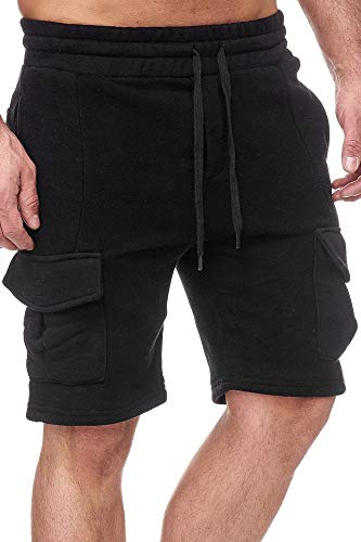 Tazzio Herren Shorts Cargo Hose Cargoshorts Bermuda Sweatshorts Kurze Jogging Hose Jogginghose Fitnesshose Traininghose Sweatpants Sporthose Freizeithose 18605 M2 Schwarz L von Tazzio