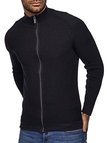 Tazzio Herren Strickjacke im Biker-Look Strick Pullover D408 (Schwarz, M) von Tazzio