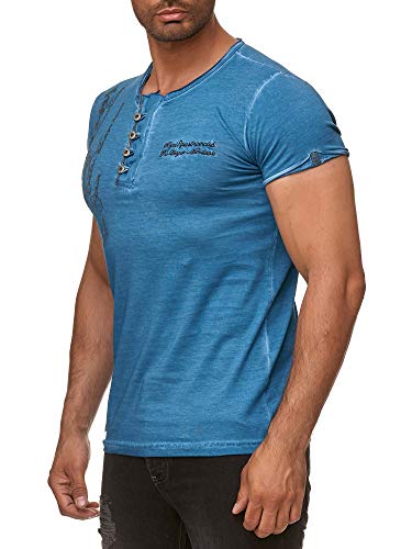 Tazzio Herren T-Shirt Polo Kurzarm mit Stylischem Knebelverschluss V-Ausschnitt 4050-1 Petrol S von Tazzio