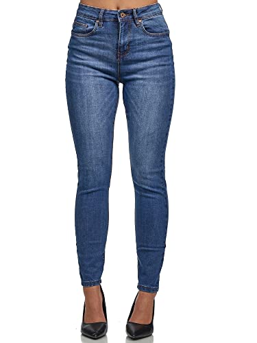 Tazzio Jeans Damen High Waist Denim Slim Skinny Fit Jeanshose Stretch Hose F101 Blau 38 von Tazzio