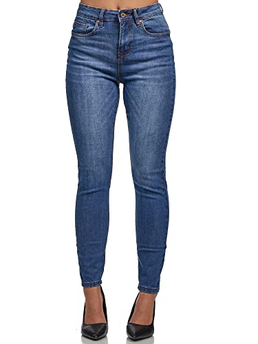 Tazzio Jeans Damen High Waist Denim Slim Skinny Fit Jeanshose Stretch Hose F101 Blau 48 von Tazzio