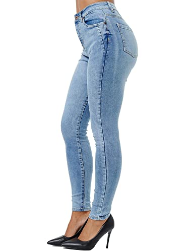 Tazzio Damen High Waist Skinny Jeans – Stretch Denim Hose im Slim Fit, Figurformende Damenjeans mit 5-Pocket Style, Hellblau F107 (Größe 48) von Tazzio