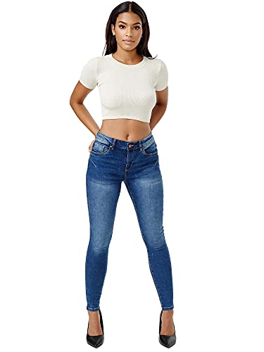 Tazzio Damen Skinny Fit Push Up Jeans F106 Blau Größe 38 – Figurbetonte Stretch-Jeans mit Shaping-Effekt – High Waist Hose für Alltag & Freizeit von Tazzio