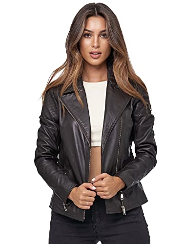 Tazzio Lederjacke Damen Echtleder Jacke im Biker Look mit coolen Zipper-Details & Reverskragen F506 (S, Braun) von Tazzio