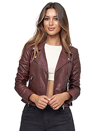 Tazzio Lederjacke Damen Echtleder Jacke im Biker Look mit coolen Zipper-Details & Reverskragen F507 (M, Bordo) von Tazzio