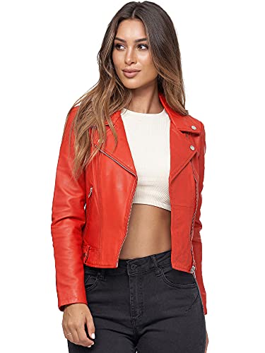 Tazzio Lederjacke Damen Echtleder Jacke im Biker Look mit coolen Zipper-Details & Reverskragen F507 (M, Rot) von Tazzio