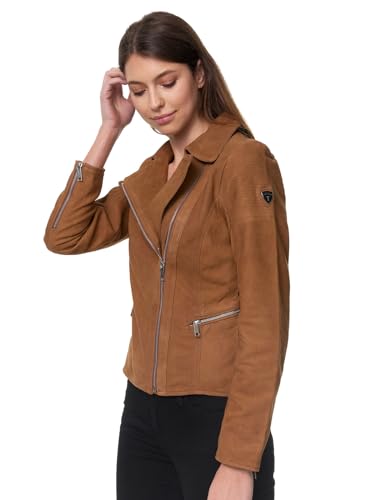 Tazzio Lederjacke Damen Leder Jacke Echtleder Biker Look F500 (Camel, XXL) von Tazzio