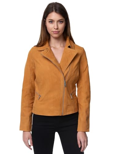 Tazzio Lederjacke Damen Leder Jacke Echtleder Biker Look F500 (Gelb, M) von Tazzio