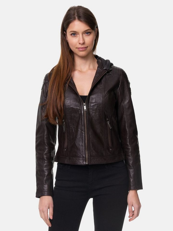 Tazzio Lederjacke F503 Damen Leder Jacke im Biker Look mit abnehmbarer Kapuze von Tazzio