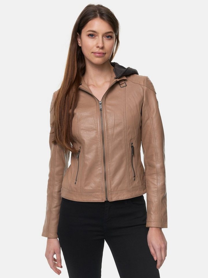 Tazzio Lederjacke F503 Damen Leder Jacke im Biker Look mit abnehmbarer Kapuze von Tazzio