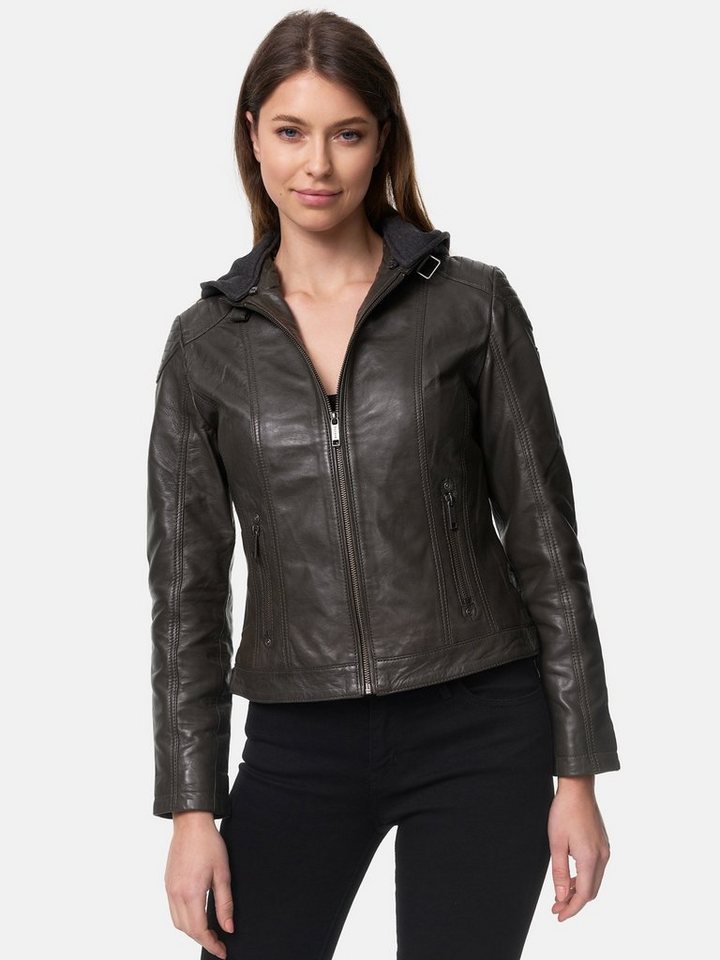 Tazzio Lederjacke F503 Damen Leder Jacke im Biker Look mit abnehmbarer Kapuze von Tazzio