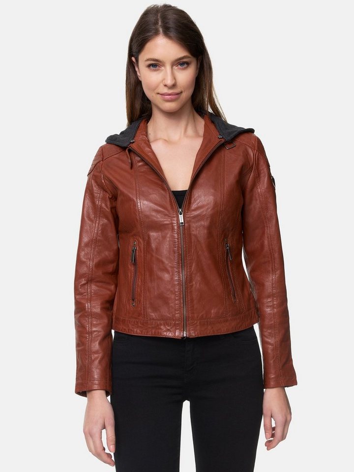 Tazzio Lederjacke F503 Damen Leder Jacke im Biker Look mit abnehmbarer Kapuze von Tazzio