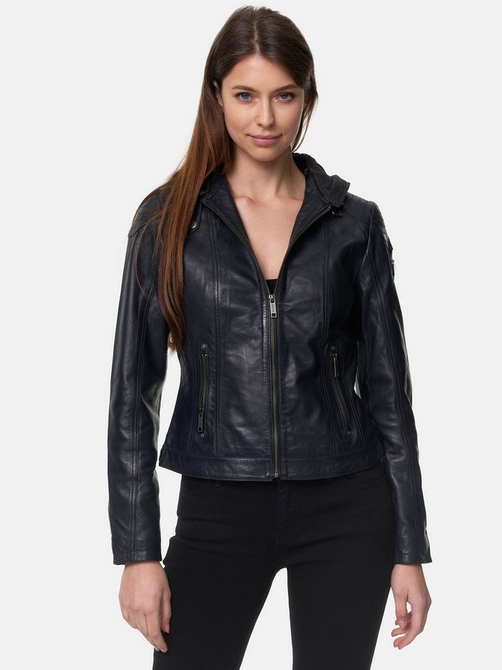 Tazzio Lederjacke F503 Damen Leder Jacke im Biker Look mit abnehmbarer Kapuze von Tazzio