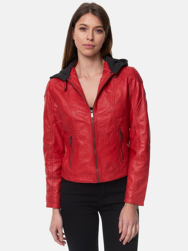 Tazzio Lederjacke F503 Damen Leder Jacke im Biker Look mit abnehmbarer Kapuze von Tazzio