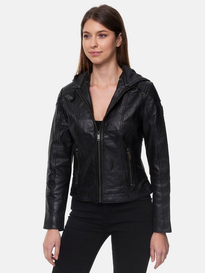 Tazzio Lederjacke F503 Damen Leder Jacke im Biker Look mit abnehmbarer Kapuze von Tazzio