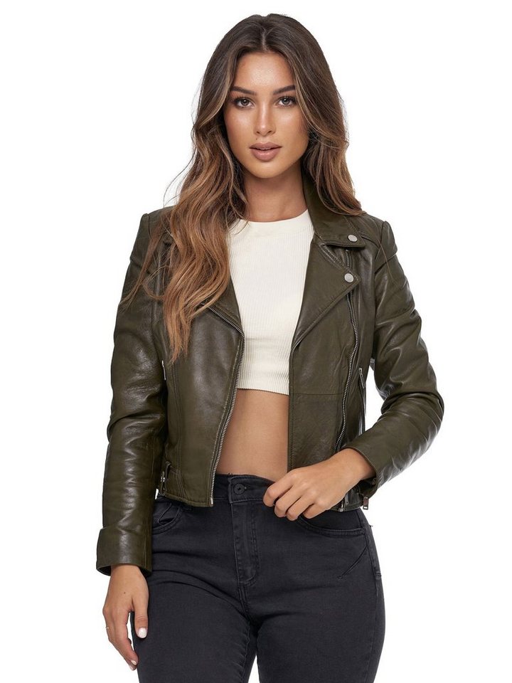 Tazzio Lederjacke F507 Biker Look mit coolen Zipper-Details & Reverskragen von Tazzio