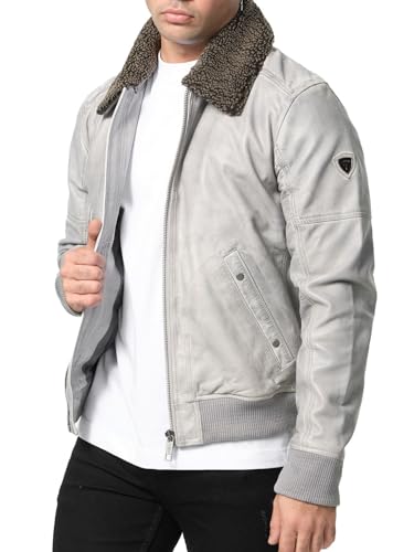 Tazzio Lederjacke Herren Leder Jacke Echtleder mit abnehmbarem Fell A801 (Grau-Crust, L) von Tazzio