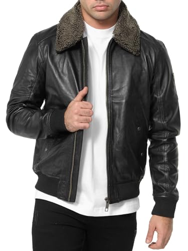 Tazzio Lederjacke Herren Leder Jacke Echtleder mit abnehmbarem Fell A801 (Schwarz, L) von Tazzio