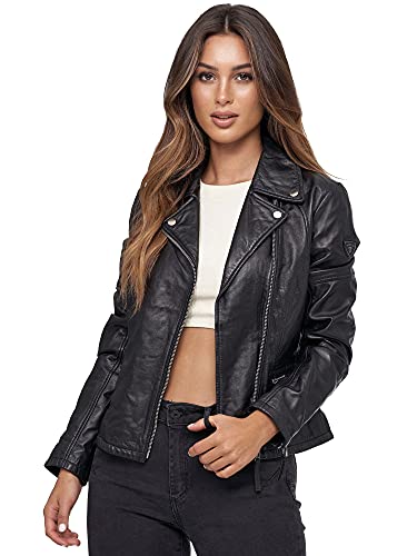 Tazzio Lederjacke moderne & zeitlose Damen Jacke im Biker Look mit Reverskragen F501 (L, Schwarz) von Tazzio