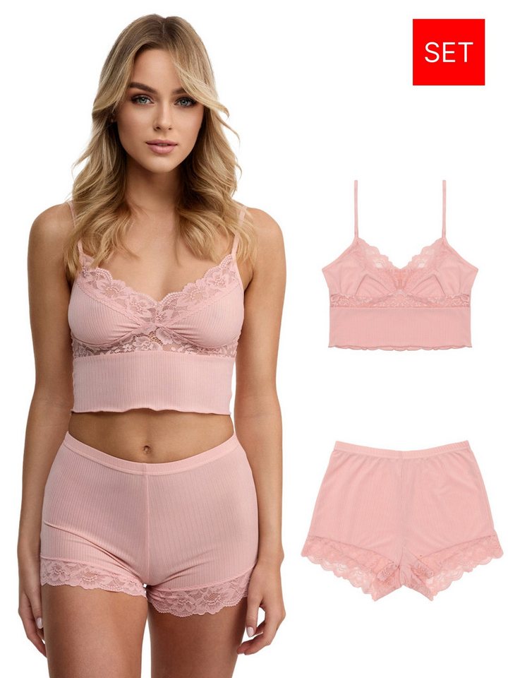 Tazzio Shorty Nachtwäsche-Set F921 (Set, 2 tlg) Ripp-Optik mit Spitze von Tazzio