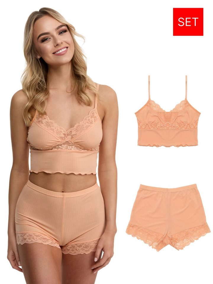 Tazzio Shorty Nachtwäsche-Set F921 (Set, 2 tlg) Ripp-Optik mit Spitze von Tazzio