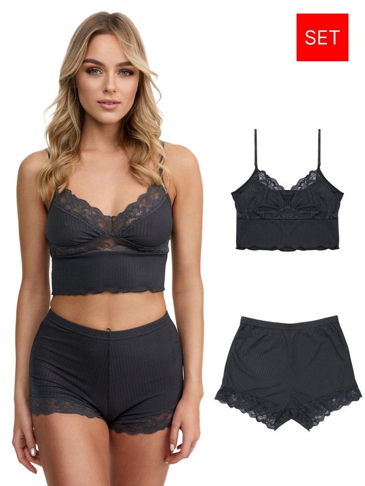 Tazzio Shorty Nachtwäsche-Set F921 (Set, 2 tlg) Ripp-Optik mit Spitze von Tazzio