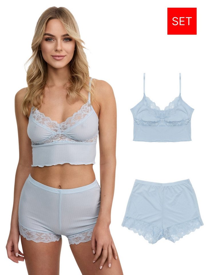Tazzio Shorty Nachtwäsche-Set F921 (Set, 2 tlg) Ripp-Optik mit Spitze von Tazzio