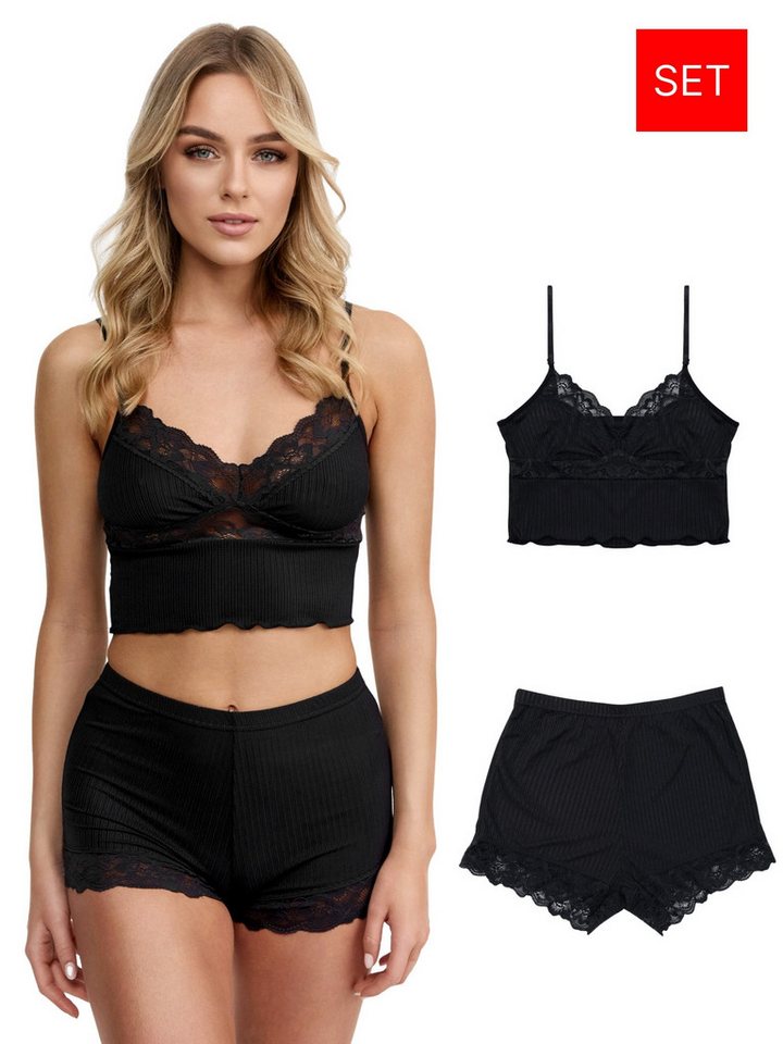Tazzio Shorty Nachtwäsche-Set F921 (Set, 2 tlg) Ripp-Optik mit Spitze von Tazzio