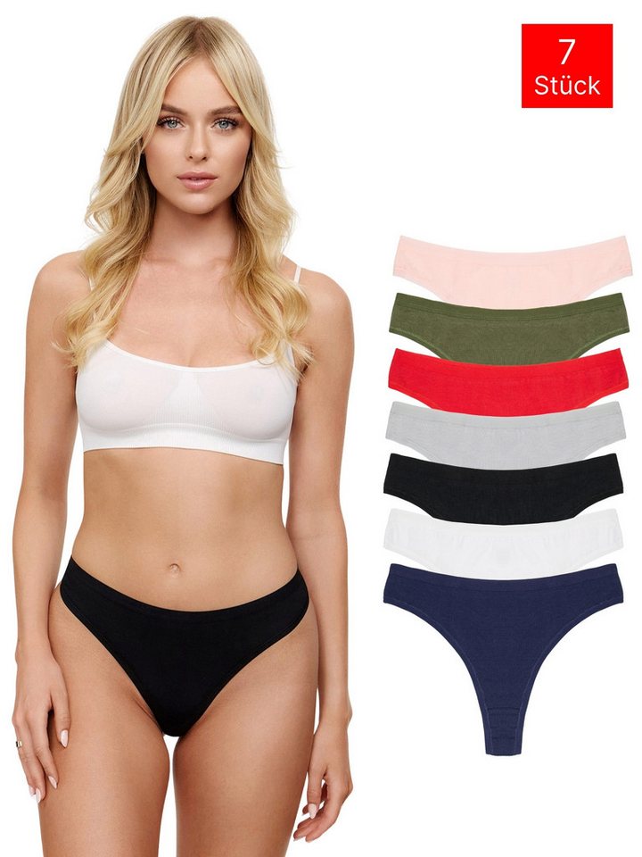 Tazzio String 7er-Pack Damen Tanga Unterhose F912 (Packung, 7-St) zeitlos und unsichtbar unter deiner Kleidung von Tazzio