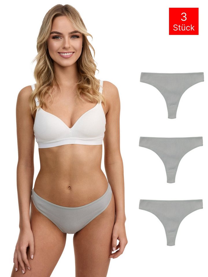 Tazzio String 3er-Pack Damen Tanga F933 (Packung, 3-St) Ripp-Struktur für angenehmen Tragekomfort von Tazzio