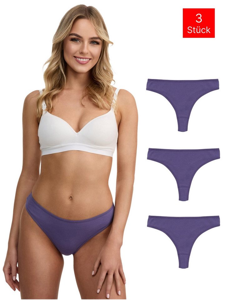 Tazzio String 3er-Pack Damen Tanga F933 (Packung, 3-St) Ripp-Struktur für angenehmen Tragekomfort von Tazzio
