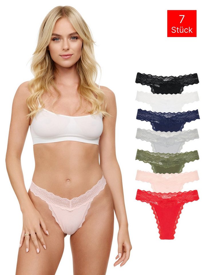 Tazzio String 7er-Pack Damen Tanga Unterhose F914 (Packung, 7-St) zeitlos und unsichtbar unter deiner Kleidung von Tazzio