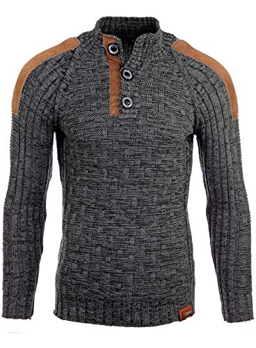 Tazzio TZ-3570 Herren Winterpullover/Grobstrick-Pullover, mit Aufnähern Gr. M, Grau - Kohle von Tazzio