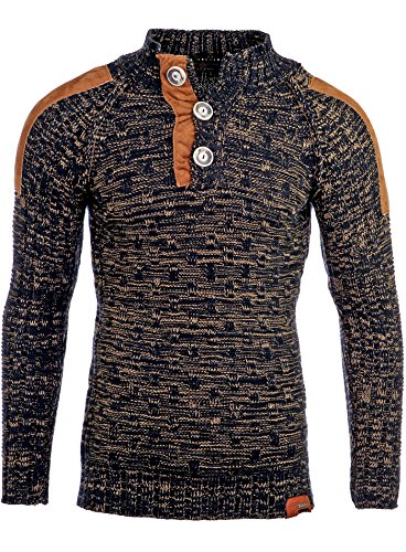 Tazzio TZ-3570 Herren Winterpullover/Grobstrick-Pullover, mit Aufnähern Gr. S, Dunkelblau von Tazzio