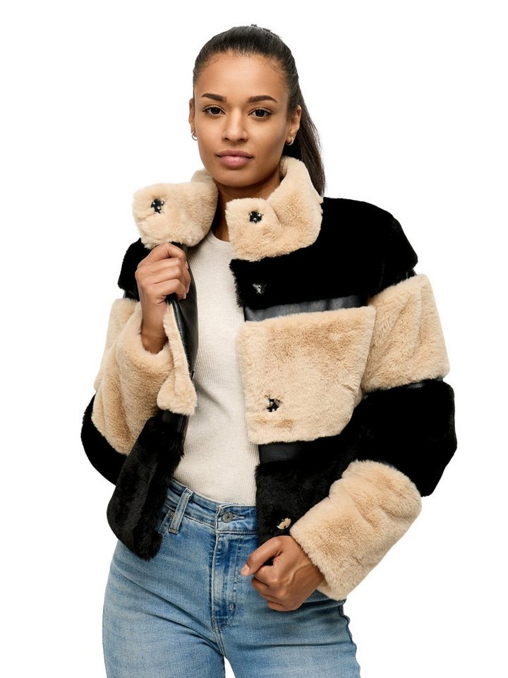 Tazzio Winterjacke F805 Blockstreifen-Design im Teddy-Look, kuschelige Felloptik von Tazzio