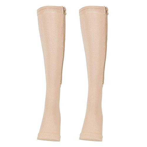 1 Paar Kompressionsstrümpfe, medizinische Reißverschlusssocken Mittelwadenlange Socke Schlanke Leggings Stretch-Socken Open Toe Kniebeinstütze Unisex(XXL Hautfarbe) von Tbest