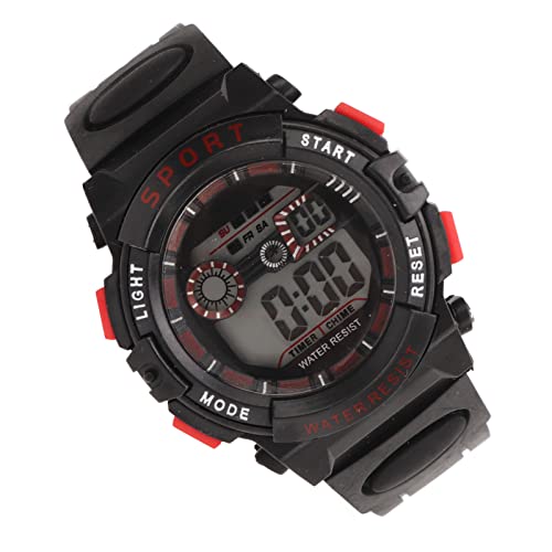 Tbest Elektronische Herrenuhr, Herren Elektronische Uhr Multifunktionale Digitale Sportuhr WR50M wasserdichte Armbanduhr mit Leuchtendem Lichtalarm Zum Schwimmen, Laufen (Schwarz und Rot) von Tbest
