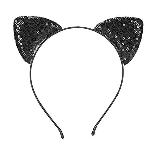 Tbest StirnbänderReversible Pailletten Katzenohren Stirnband Glänzende Katzenohren Haarreifen Damen Kitty HaarschmuckSchwarz (Schwarz) von Tbest