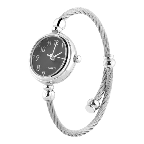 Tbest Uhren, Analoge Runde Quarz-Legierungsarmband-Armbanduhr mit Offenem Armband (Digitale Schwarze Festplatte) von Tbest