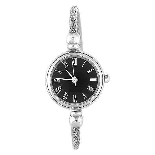 Tbest Uhren, Analoge Runde Quarz-Legierungsarmband-Armbanduhr mit Offenem Armband (Römische Schwarze Platte) von Tbest