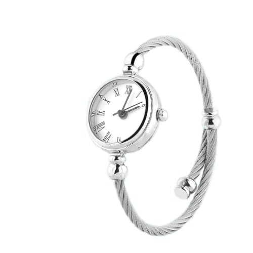 Tbest Uhren, Analoge Runde Quarz-Legierungsarmband-Armbanduhr mit Offenem Armband (Römischer weißer Teller) von Tbest