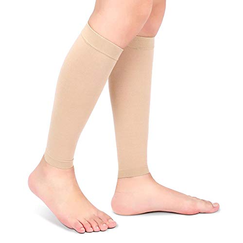 Tbest stützstulpen damen,stützstulpen,Wadenkompressionsärmel, Beinkompressionsstrümpfe Kompressionsstrümpfe mit zweistufigen elastischen Socken aus Krampfader Wadenscheide für Männer Frauen(XL-Beige) von Tbest