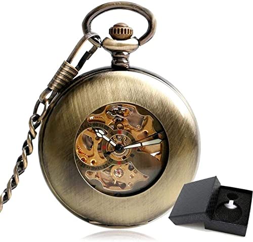 Klassisch geformte Taschenuhr Armbanduhr Taschenuhr Selbstaufziehend Kupfer Mode Bronze Anhänger Glatt Retro Skelett Unisex Automatik Mechanisch Stilvolles Geschenk (Farbe: Uhr mit Box) (Uhr mit Box) von Tbkoly