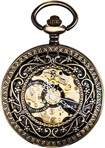 Klassisch geformte Taschenuhr Armbanduhren Taschenuhr, Vintage Automatisch Mechanische Retro Flip Cover Gravur Hohl Paar Hängende Uhr Pullover Kette Klassisch (Farbe: Gold) (Silber) (Farbe: Messing) von Tbkoly