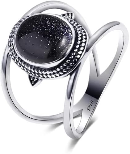 Personalisierter Schmuck Ringe für Frauen, 925 Sterling Silber Ring Natur, 8 * 10 mm Tigerauge Stein Ringe für Männer Frauen Luxus Schmuck Geschenk Rhodochrosit ( Color : Blue S von Tbkoly