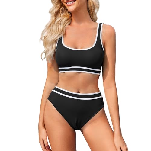 TcIFE Bikini Damen Set Badeanzug Bauchweg Sport Bikini-Sets High Waist U-Ausschnitt Bademode Push Up von TcIFE