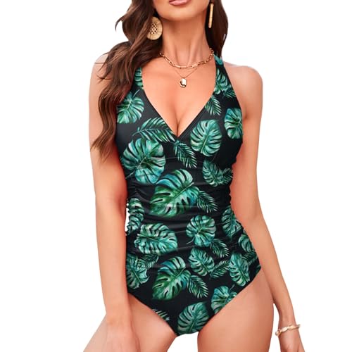 TcIFE Damen Badeanzug Bademode V Ausschnitt Schlankheits Monokini Plus Size Einteiliger Swimsuit Badebekleidung Bauchweg Schwimmanzug von TcIFE