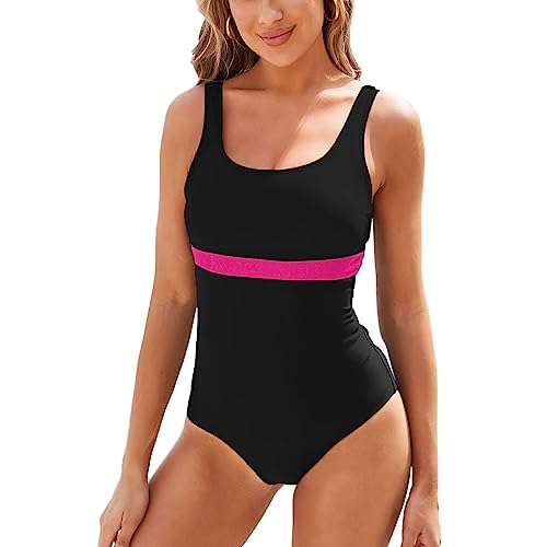 TcIFE Damen Badeanzug One Piece Schwimmanzug Einteiler Figurformend Bauchweg tiefer U-Rücken Bademode Push Up Sport Beachwear Swimsuit von TcIFE