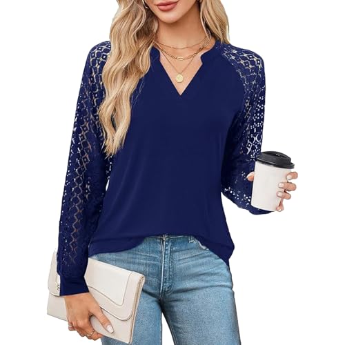 TcIFE Damen Bluse – Elegantes Langarmshirt mit Spitzenärmeln und V-Ausschnitt - Herbst Tops von TcIFE