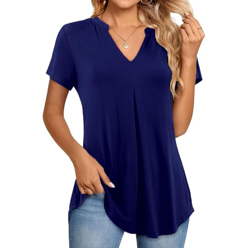 TcIFE T-Shirt Damen V-Ausschnitt Bluse Solide Tunika Kurzarm Tops Elegant Oberteile Einfarbig Lose Basic T Shirt von TcIFE